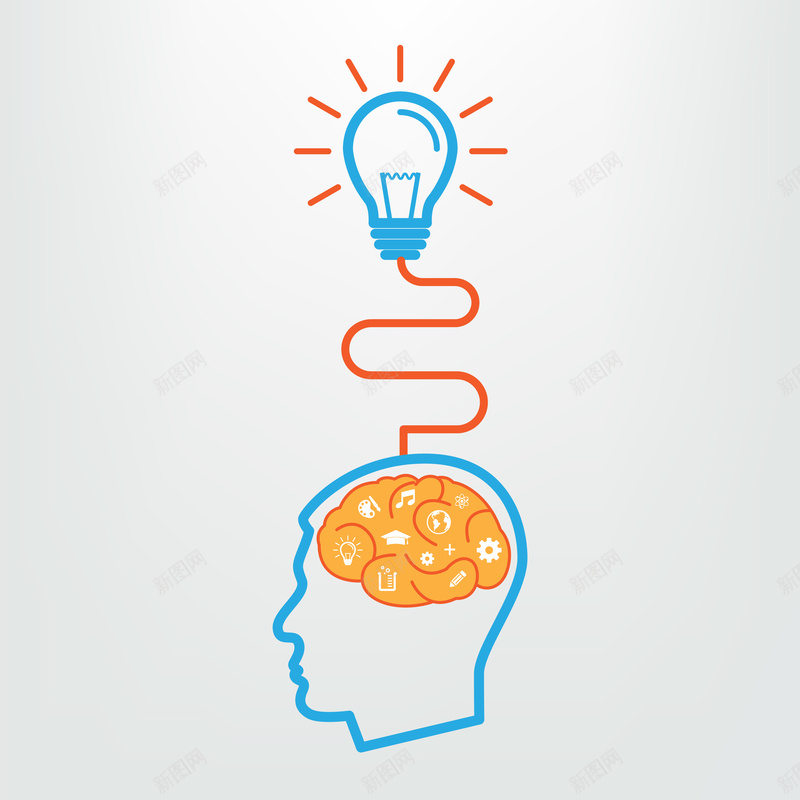 开发大脑创意思维海报jpg设计背景_新图网 https://ixintu.com 几何 创意 开发大脑 开心 扁平 智慧 渐变 灯泡 灵感 解决方法的图标