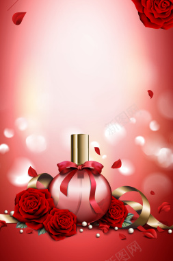 红色玫瑰渐变化妆品促销海报背景