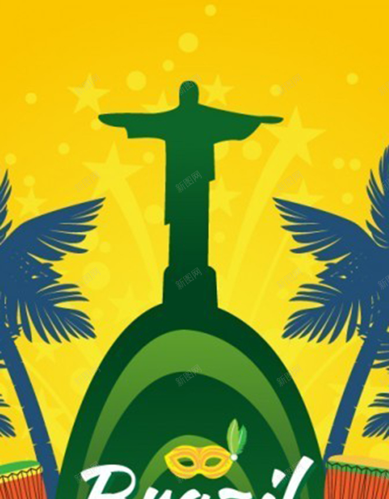 巴西元素背景图案jpg设计背景_新图网 https://ixintu.com 椰子树 巴西 英文 雕像 黄色 H5 h5 扁平 渐变 几何