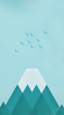 蓝色扁平抽象山峰背景图背景