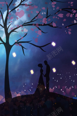 夜空星月浪漫唯美七夕海报背景素材背景