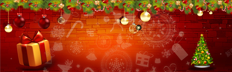 圣诞老人圣诞树红色背景装饰背景