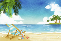 夏日风景手绘夏日海滩风景平面广告高清图片