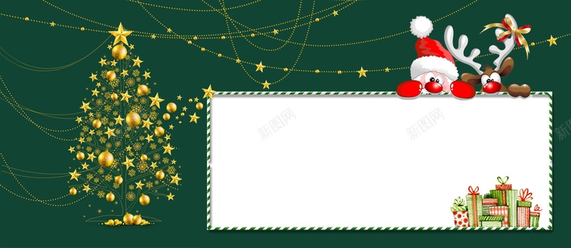 圣诞扁平金色圣诞树背景psd设计背景_新图网 https://ixintu.com 圣诞 扁平 金色 绿色 圣诞树 背景 圣诞老人 麋鹿 礼物 信息框 banner
