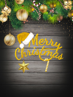 黑金圣诞树圣诞节黑金色大气木板促销海报高清图片