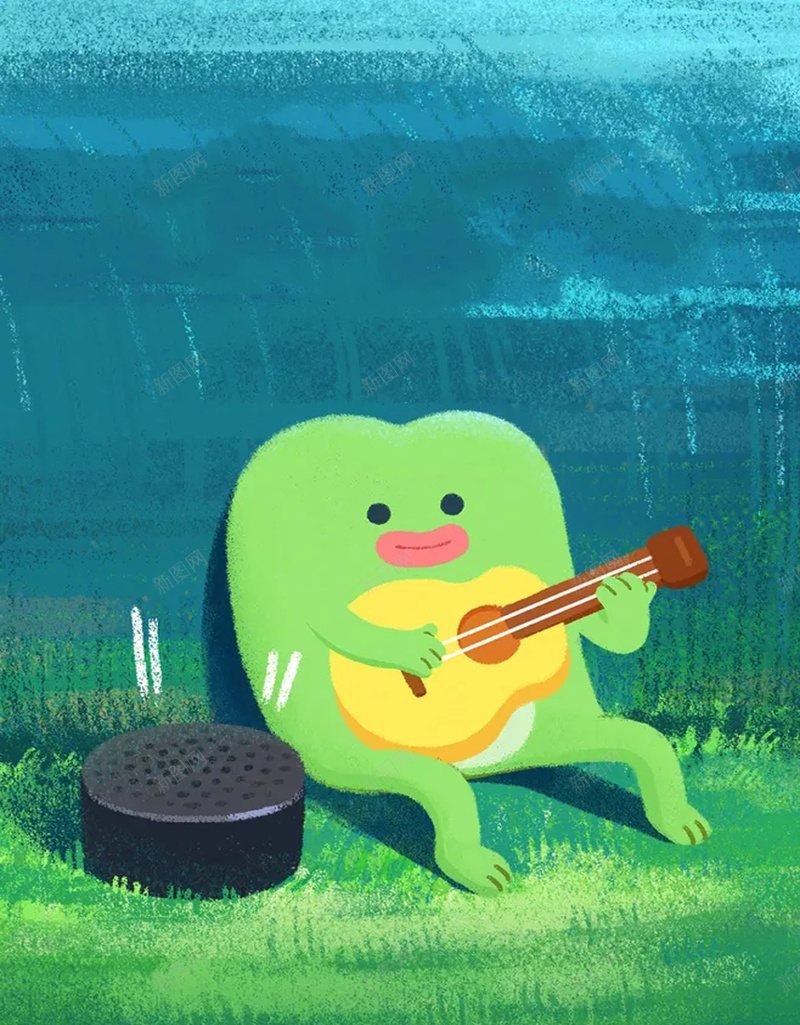 卡通动物海报背景psd设计背景_新图网 https://ixintu.com 动物 卡通 吉他 手绘 青蛙 弹奏 纹理 煤炭 个性 清新