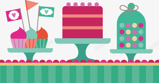绿色下午茶甜点桌eps免抠素材_新图网 https://ixintu.com 矢量png 甜点派对 绿色桌子 卡通甜点 彩色蛋糕 蛋糕