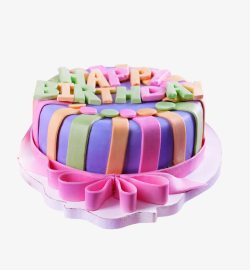 彩色丝带生日蛋糕高清素材素材