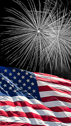 银色烟花美国国旗烟花图案H5背景元素高清图片
