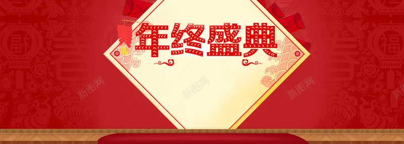 春节底纹几何红色banner背景背景