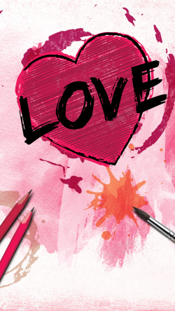 h5素材美术画笔粉色文艺水彩情人节PSD分层H5背景素材高清图片