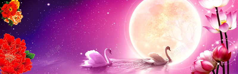 中秋月亮牡丹花背景背景