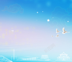 蓝色天坛梦幻卡通线条建筑天坛蓝色背景素材高清图片