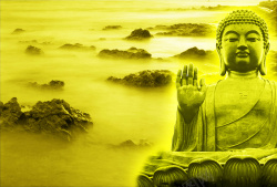 坐禅黄色云海佛像佛教文化背景素材高清图片