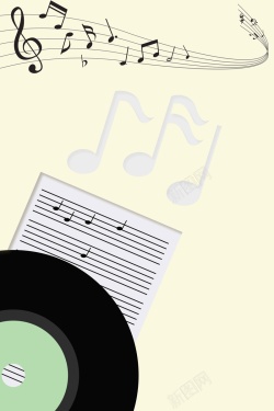 简单音符素材扁平简单音乐乐符黄色胶片简约背景高清图片
