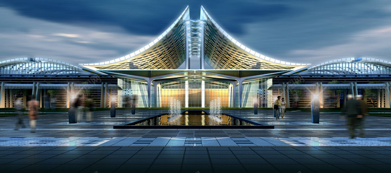 机场入口夜景jpg设计背景_新图网 https://ixintu.com 艺术建筑 蓝色背景 灯光 海报banner