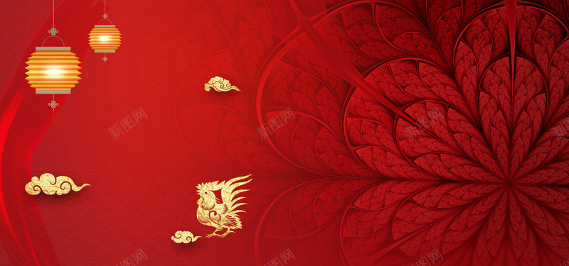 2017新年中式红色背景海报背景