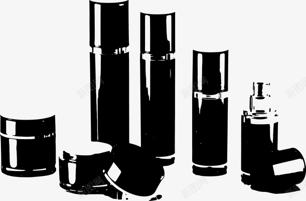 黑色化妆品瓶子套装png_新图网 https://ixintu.com 化妆品 瓶子 化妆瓶 黑色线条手绘