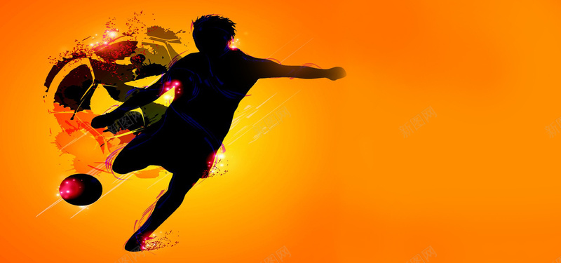 卡通运动员背景jpg设计背景_新图网 https://ixintu.com 卡通 运动员 橙色 足球 剪影 活力 海报banner 童趣 手绘