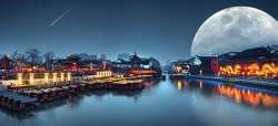 水上城市江南夜景背景装饰高清图片