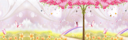 粉色小树淘宝卡通背景模版高清图片