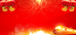 红色飞驰的高铁新年新气象红色banner高清图片