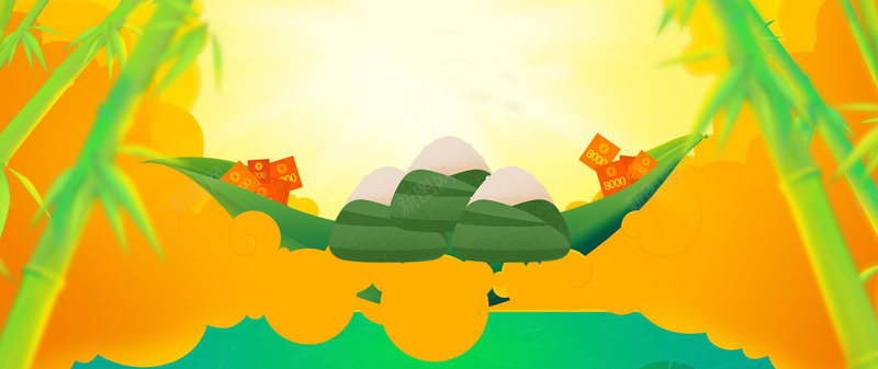 卡通端午节粽子竹叶橙色背景背景