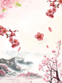妇女节中国风浪漫桃花节海报背景高清图片