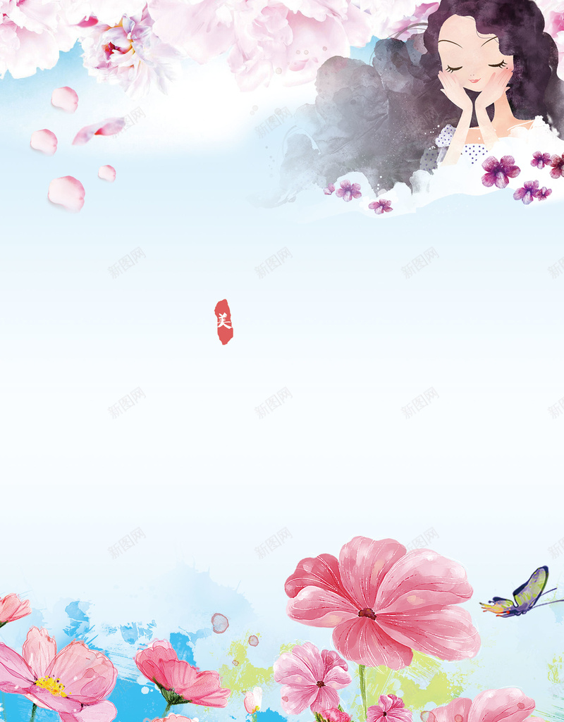 女生节浅蓝色手绘春季上新花卉背景jpg设计背景_新图网 https://ixintu.com 春季上新 花卉背景 女生节 浅蓝色 手绘 花朵 上新 新品 女王节 妇女节 花瓣 少女