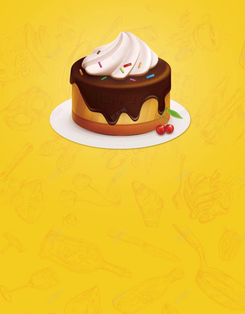 烘焙黄色卡通美食宣传促销海报psd设计背景_新图网 https://ixintu.com 奶油蛋糕 面包海报 烘焙坊 蛋糕店 蛋糕 新品上市 店长推荐 甜品 DIY蛋糕