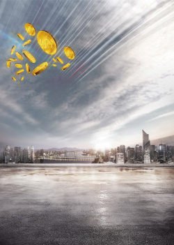 投资机会简约城市金币灰色背景素材高清图片