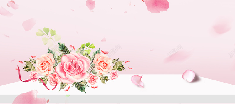 母亲节温馨手绘粉色banner背景