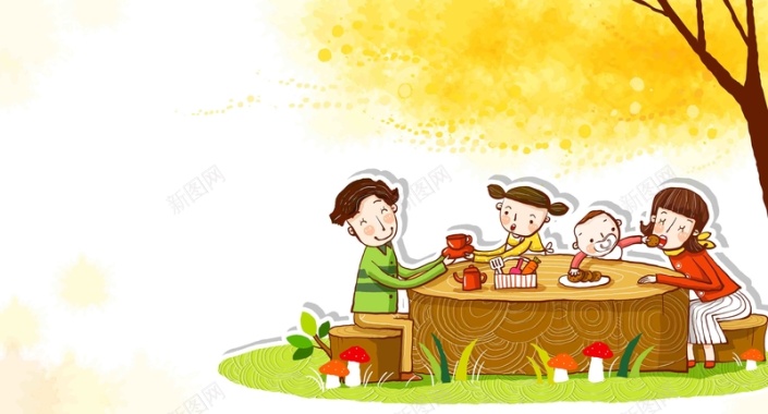 韩式清新幸福家庭一家人野餐团聚海报背景背景