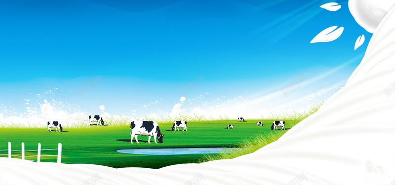 牛奶宣传广告psd设计背景_新图网 https://ixintu.com 牛奶宣传 奶牛 草地 海报banner 卡通 童趣 手绘