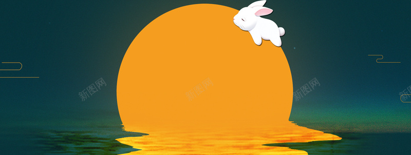 海上生明月卡通兔子手绘蓝色banner背景