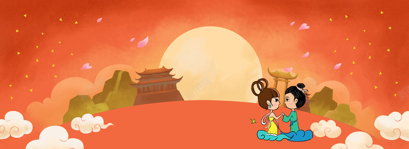 传统七夕情人节卡通中国风渐变橙色背景背景