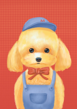 写实狗狗手绘卡通黄色泰迪宠物狗背景高清图片