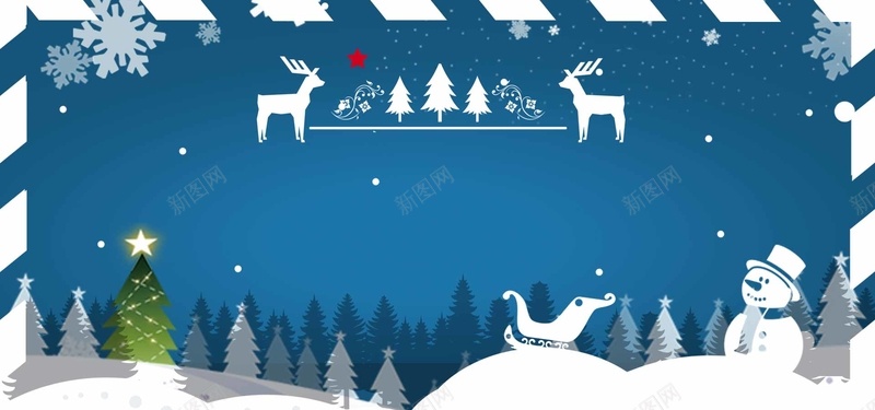 蓝色圣诞节卡通bannerpsd设计背景_新图网 https://ixintu.com 圣诞树 圣诞节 蓝色 雪人 雪橇 松树林 雪花 边框 冬天 冬季 卡通