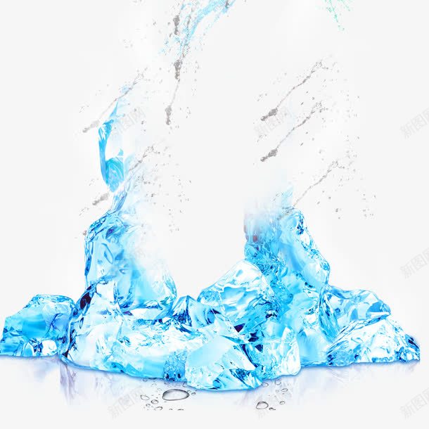 蓝色冰块水花效果元素png免抠素材_新图网 https://ixintu.com 蓝色 冰块 水花 飞溅 清凉 夏日 效果