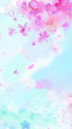 粉红色樱花树蓝天下粉红色樱花花瓣图案H5背景元素高清图片