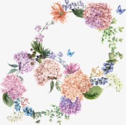 时尚花艺彩绘水彩紫色花卉花环矢量素材高清图片