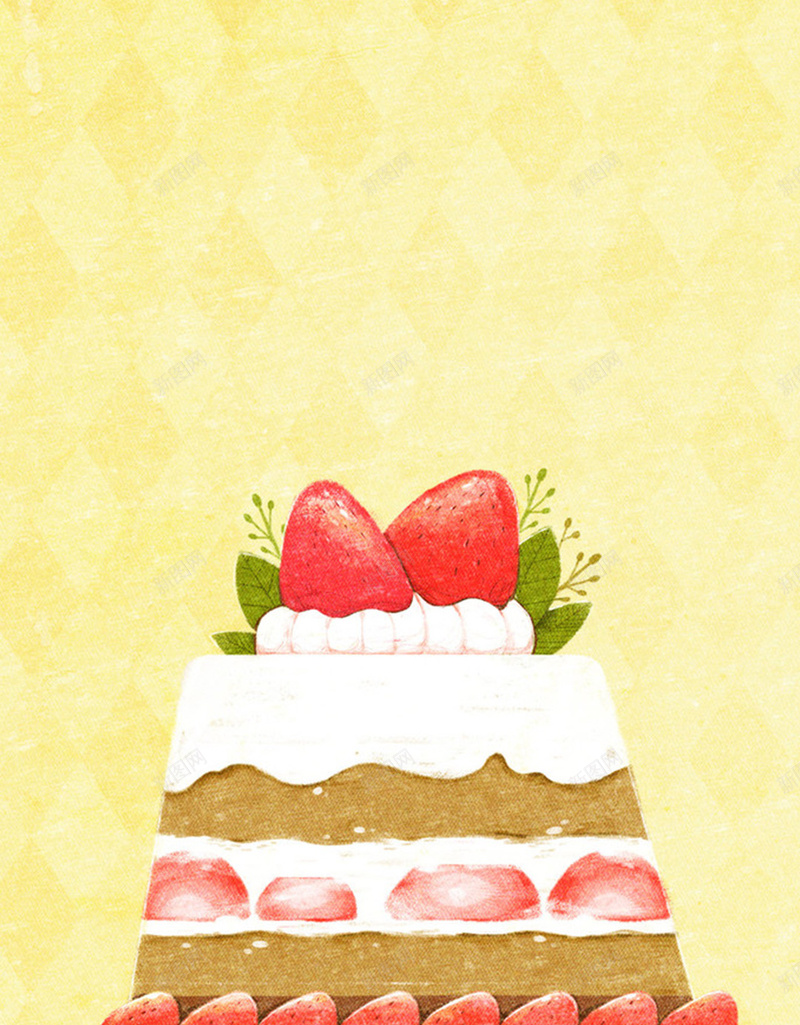 草莓蛋糕插画H5背景jpg设计背景_新图网 https://ixintu.com 插画 橙色 背景 草莓 蛋糕 卡通 童趣 手绘