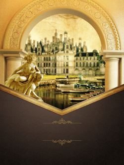 欧式建筑雕像大气金色欧式建筑欧式地产宣传海报背景ps高清图片