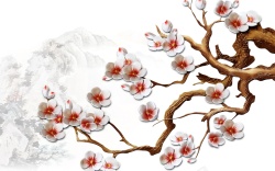 梅花壁画浮雕梅花背景墙背景素材高清图片