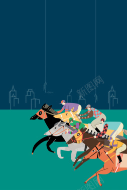 卡通手绘马术运动赛马比赛宣传海报背景