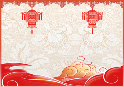 红色窗格中式手绘云纹底纹灯笼元旦新年背景素材高清图片