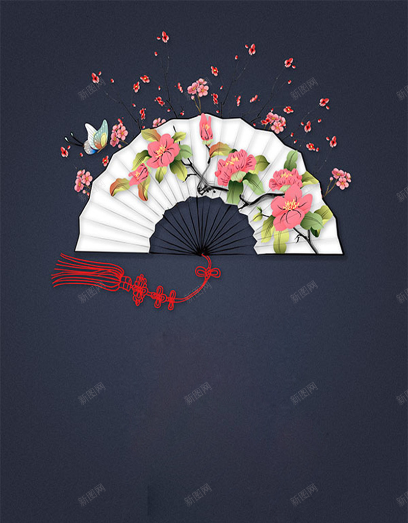 桃花节扇子背景素材jpg设计背景_新图网 https://ixintu.com 中国风 卡通樱花红色扇子 吊坠 扇子 桃花 桃花扇 粉色 红色 花瓣 蓝黑色