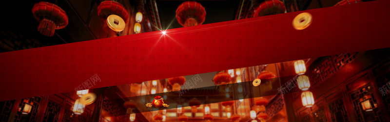 中国红节日背景psd设计背景_新图网 https://ixintu.com 中国红 灯笼 金币 海报banner 中国风