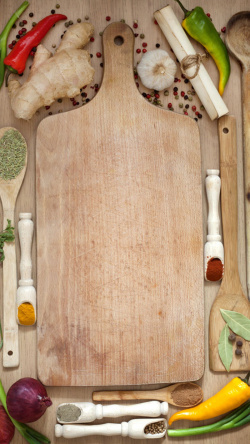 俯拍多份食材生姜食材案板H5背景高清图片