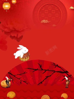 拿扇子的兔子中秋节日宣传推广活动高清图片